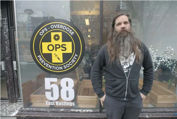  ??  ?? Ronnie Grigg, manager at the Overdose Prevention Society in Vancouver, says addiction can be ‘very isolating’ and shameful for the victims. He hopes more struggling cities will adopt the harm-reduction measures used in the Downtown Eastside. JASON...