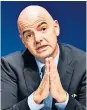  ??  ?? Accused: Fifa president Gianni Infantino is alleged to have held secret talks with Manchester City and Paris St-germain