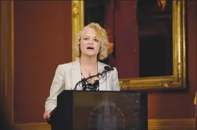  ?? AP PHOTO BY SCOTT SOMMERDORF ?? In this Sept. 13 photo, Salt Lake City Mayor Jackie Biskupski speaks in Salt Lake City. A new Associated PRESS-NORC poll finds that Americans want local officials to do more to battle global warming now that federal officials aren’t. That rings true...