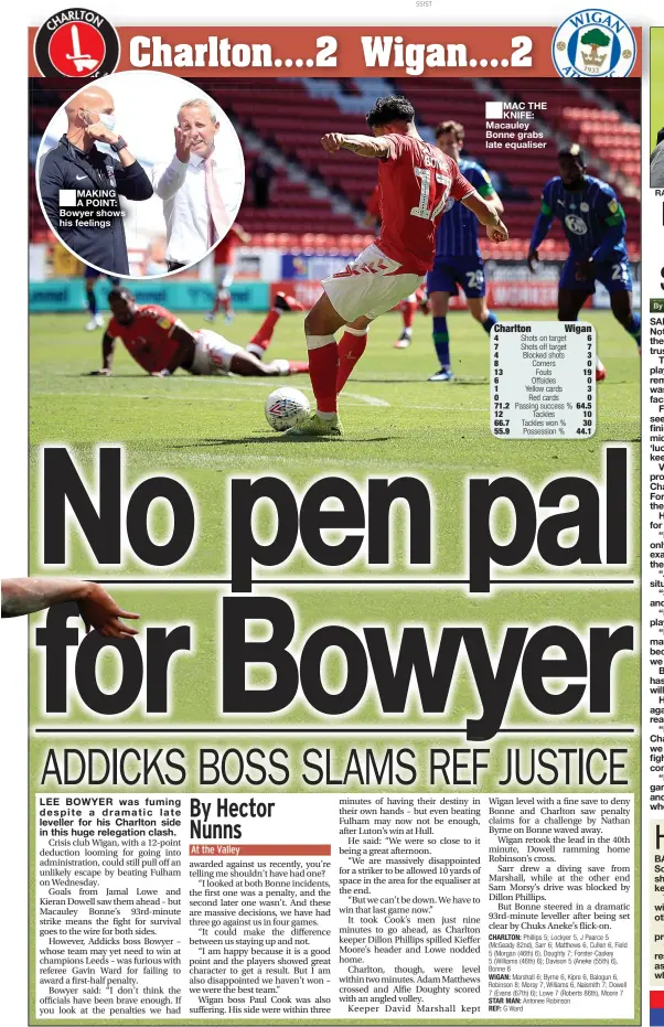  ?? By ?? MAKING A POINT: Bowyer shows his feelings
MAC THE KNIFE: Macauley Bonne grabs late equaliser
RALLYING CALL: Forest boss Lamouchi