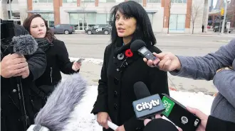  ?? LEAH HENNEL ?? Coun. Jyoti Gondek called a news conference on Friday to decry the “polarizing” and “destructiv­e” effects of the Olympics debate. She said the city’s frugal bid betrays the “vision with which we began.”