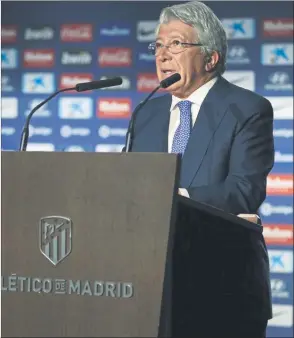  ?? FOTO: ATM ?? Enrique Cerezo se quejó tras la última visita del Atlético al estadio blanco