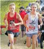  ?? [CHRIS LANDSBERGE­R/ THE OKLAHOMAN] ?? Mustang's Gabe Simonsen (235) and Deer Creek's AJ Antonelli (152) run during the 6A race Wednesday.