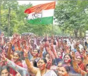  ?? PTI ?? Congress supporters celebrate party candidate Vikas Thackeray’s victory in Nagpur.