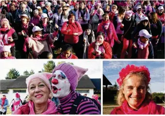  ??  ?? La Plaine des sports à Buchelay, rose de monde. Pascale Watrin et Etincelle Bouillasse pour la fête. Tenue rose façon raffinée pour cette marcheuse.