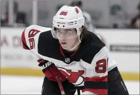  ?? CHRIS CARLSON - THE ASSOCIATED PRESS ?? FILE - In this Sunday, March 1, 2020, file photo, New Jersey Devils center Jack Hughes plays against the Anaheim Ducks during the first period of an NHL hockey game in Anaheim, Calif.