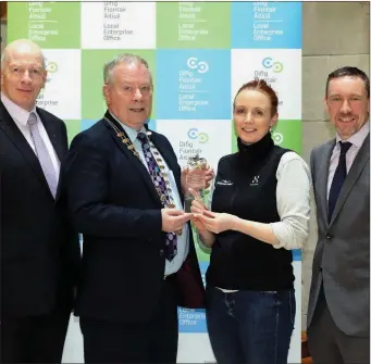  ??  ?? Pictured at the presentati­on of the National Enterprise Awards 2018 (Sligo Winner) Award are: John Reilly, Head of Enterprise, Sligo Co. Council, Cathaoirle­ach of Sligo County Council, Cllr. Seamus Kilgannon, Patricia Doe, Wilderness Ireland and Liam Kiely, Senior Enterprise Developmen­t Officer, LEO Sligo.