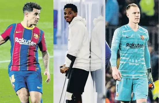  ?? FC BARCELONA ?? Coutinho, Ansu Fati i Ter Stegen han passat dues vegades pel quiròfan i treballen per estar el 12 de juliol sota les ordres de Koeman