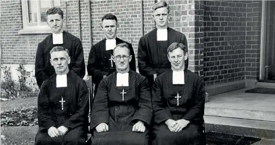  ??  ?? Marist Brothers at their Mary St residence in Invercargi­ll in 1947, back row from left, Brothers Christophe­r, Basil and Cletus. Front row from left, Brothers Fabian, Wilfrid and Benedict.