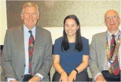  ??  ?? Mike Rae, left, who proposed thanks, Rebecca Finnan and president Michael Spence.