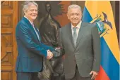  ?? FOTO: AFP ?? El presidente de Ecuador, Guillermo Lasso, fue recibido por su par mexicano Andrés Manuel López Obrador en Palacio Nacional.