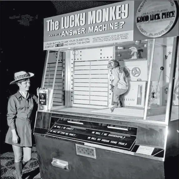  ?? ?? The Lucky Monkey Answer Machine was one of several uses of live animals inside Circus Circus, which opened on Oct. 18, 1968.