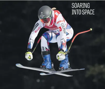  ?? Picture: AFP ?? Laura Gauche of France launches off Claire’s Corner during the third training run of the FIS Alpine Ski World Cup Women’s Downhill event at the Lake Louise ski resort in Alberta, Canada this week.