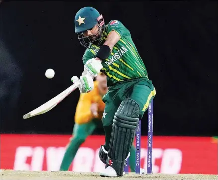  ?? ?? Pakistan’s Babar Azam bats during the T20 World Cup cricket match between Pakistan and South Africa in Sydney, Australia. (AP)