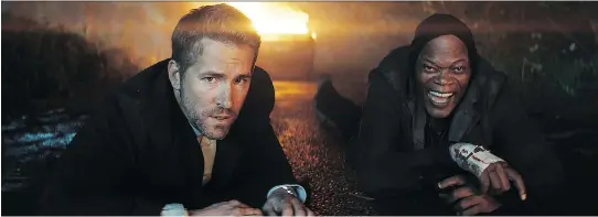  ?? LIONSGATE FILMS ?? Vancouver-born Ryan Reynolds, left, stars with Samuel L. Jackson in The Hitman’s Bodyguard, a new movie that goes for tough-guy laughs.