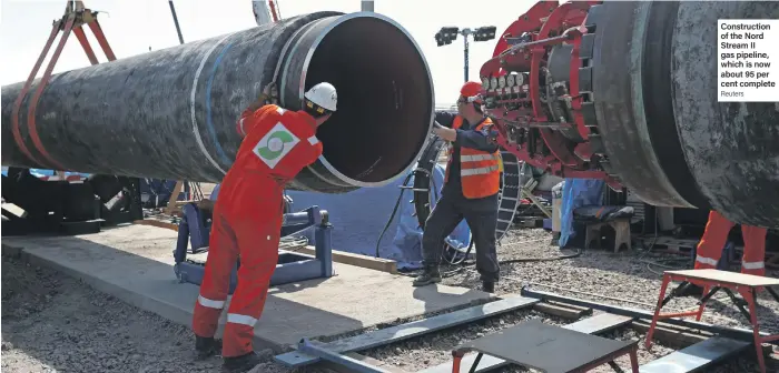  ?? Reuters ?? Constructi­on of the Nord Stream II gas pipeline, which is now about 95 per cent complete