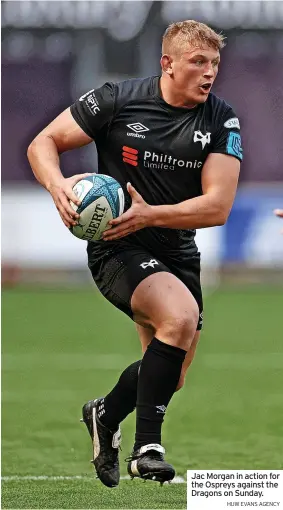  ?? HUW EVANS AGENCY ?? Jac Morgan in action for the Ospreys against the Dragons on Sunday.