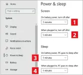  ?? ?? Specify how long Windows should wait before turning off your screen or putting your PC to sleep