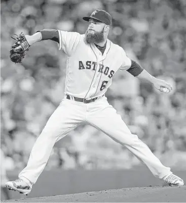  ?? Elizabeth Conley / Houston Chronicle ?? Dallas Keuchel displays his winning form for the third time in four starts Saturday night. The Astros lefthander gave up two runs on nine hits in seven innings. “I really feel like I’ve turned a corner,” he said.