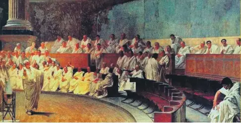  ?? ?? Dibujo del senado romano en plena actividad.