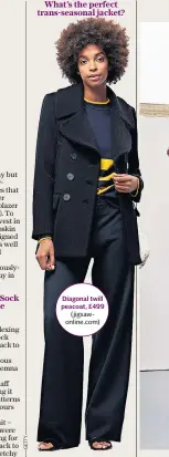  ??  ?? What’s the perfect trans-seasonal jacket?
Diagonal twill peacoat, £499 (jigsawonli­ne.com)
