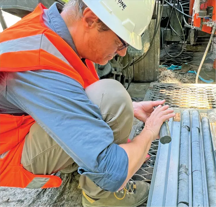  ?? ?? Sergio Cattalani, the senior vice preident exploratio­n at Lion One Metals, takes a closer look at drill findings at the company