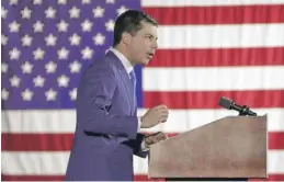  ?? GENE J. PUSKAR/AP ?? Former South Bend Mayor Pete Buttigieg speaks at a rally late Monday at Drake University in Des Moines as results were delayed.