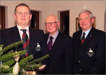  ??  ?? Enjoying the Courtown Golf Club Wednesday Sweep Christmas dinner were Courtown Golf Club captain Niall Nolan, Wednesday Sweep President Paschal Storan, and Courtown Golf Club President Vinny Kavanagh.