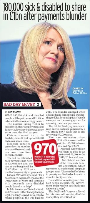  ??  ?? CAVED IN DWP boss Esther McVey