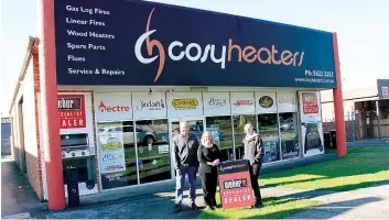  ?? ?? Cosy Heaters in Normanby Street is Warragul’s specialist Weber dealer. Call in and see the experience­d team, from left: John Nugent, Lyn Nugent and Lisa Giblin.