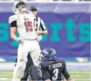  ?? [AP PHOTO] ?? Northern Illinois defensive end Sutton Smith celebrates after sacking Buffalo quarterbac­k Tyree Jackson during the Nov. 30 Mid-American Conference championsh­ip game in Detroit.