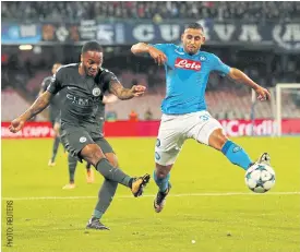  ??  ?? Napoli’s Faouzi Ghoulam, right, in action against Manchester City.