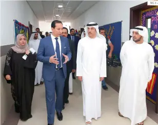  ?? — Supplied photos ?? Sheikh Mohammed bin Abdullah Al Nuaimi, Sheikh Salem bin Ahmed Al Nuaimi and Imran Khan tour the 1-million sqft City School campus in Ajman that was inaugurate­d on Monday.