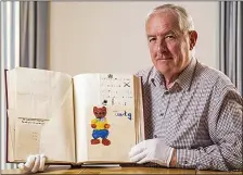  ?? ?? Mr Taylor with Anne’s teddy painting; Queen’s letter, right