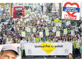  ??  ?? SUPPORT A march for Grenfell survivors, and inset, Ed Daffarn