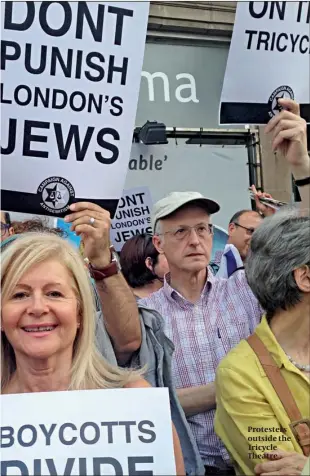  ??  ?? Protesters outside the Tricycle Theatre