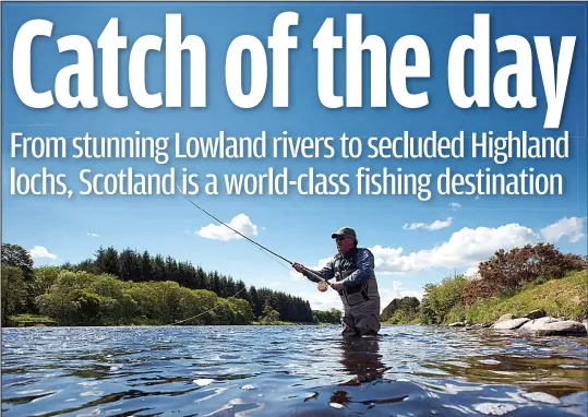  ??  ?? Flying high: An angler fishes for salmon on the river Dee in Aberdeensh­ire