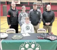  ?? TIMES photograph by Annette Beard ?? Blackhawk senior Brayden Ralph signed a letter of intent to play college football at Northwest Missouri. He was joined by his parents, Randy and Tisha Ralph, and coaches Cody Alexander and Stephen Neal.