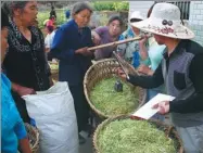  ?? LIN ZHONGMING / FOR CHINA DAILY ?? Farmers sell honeysuckl­e to a businessma­n in Nanjiang county in Sichuan province.