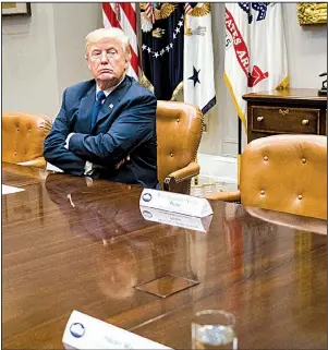  ??  ?? President Donald Trump sits in a White House meeting Tuesday beside empty seats that had been reserved for House Minority Leader Nancy Pelosi and Senate Minority Leader Charles Schumer.