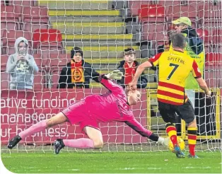  ??  ?? Partick’s Blair Spittal sees his penalty saved by Inverness keeper Mark Ridgers