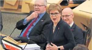  ??  ?? SNP leader Nicola Sturgeon during first minister’s questions at Holyrood