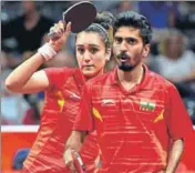  ?? AFP ?? Manika Batra and G Sathiyan won the mixed doubles bronze, beating Mouma Das and Achanta Sharath Kamal on Sunday.