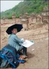  ?? PHOTOS PROVIDED TO CHINA DAILY ?? Top: Lian Da’s sketch of the historic Feiyun Pavilion in Shanxi province. Above: Lian sketches at the Qiyan Temple near Zhongtiao Mountain.