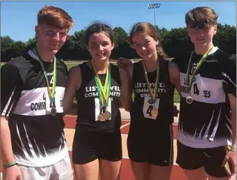  ??  ?? Listowel gold medallists on U-16 4x200m