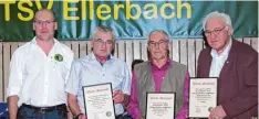  ??  ?? Neue TSV Ehrenmitgl­ieder (von links): Vorsitzend­er Robert Ertl, Manfred Wildegger, Erwin Augart, Josef Federle.