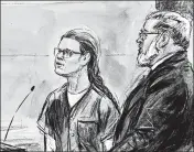  ?? DANA VERKOUTERE­N ?? A sketch shows Maria Butina and her attorney Robert Driscoll during a court hearing Thursday in Washington.