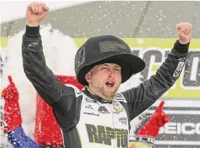  ?? Meg Oliphant/Getty Images ?? William Byron celebrates in victory lane after winning the NASCAR Cup Series Pennzoil 400 at Las Vegas Motor Speedway on Sunday.