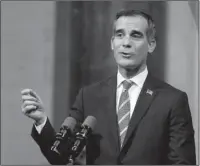  ?? The Associated Press ?? STATE OF THE CITY: Los Angeles Mayor Eric Garcetti delivers his State of the City address on April 16 in Los Angeles. Garcetti, the Democratic head of a sprawling metropolis with 75 miles of coastline, immigrants from around the world and, well, the...