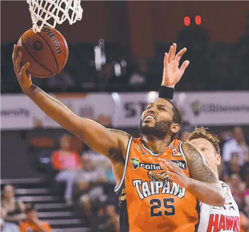  ?? Picture: GETTY IMAGES ?? WELLBEING SERVICE: DJ Newbill of the Taipans attempts a layup during the round two NBL match against the Illawarra Hawks at Cairns Convention Centre on October 21.